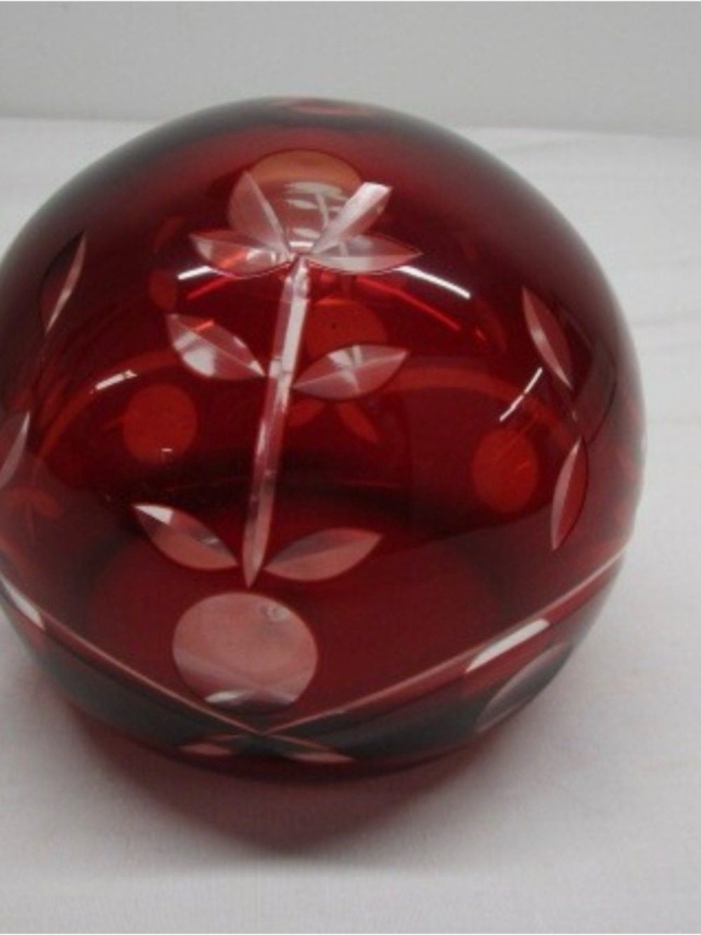 Large Bohemian Czech Cut to Clear Glass Orb Paperweight Red 4.5" - Picture 3 of 4